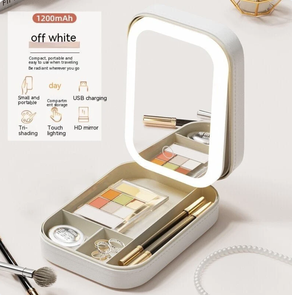 Portable Makeup Storage Box with LED Mirror